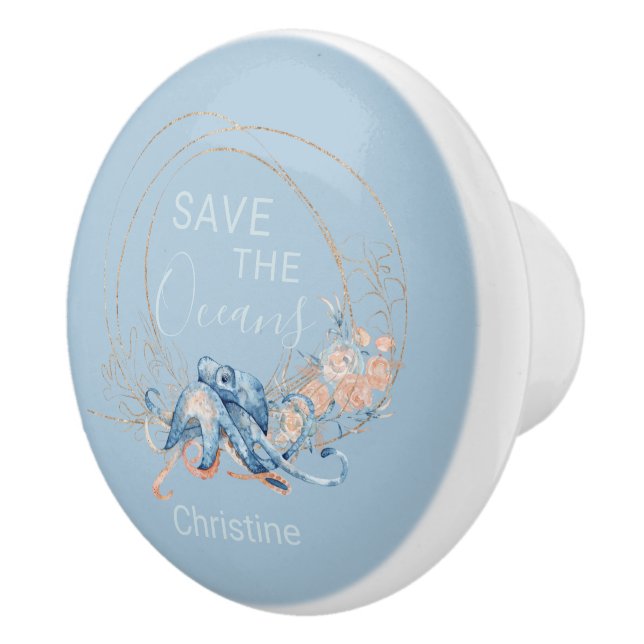 Kustblått hemblått vattenfärg Octopus eget namn   Knopp (Höger)