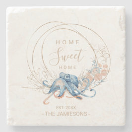 Kustblått hemblått vattenfärg Octopus eget namn Stenunderlägg