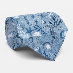 Kustblått Oceanen Mönster Slips