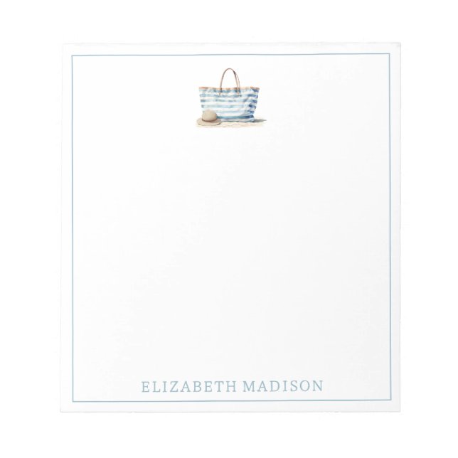 Kustblått och vitt Rand-persikofärgat Anteckningsblock (Framsida)