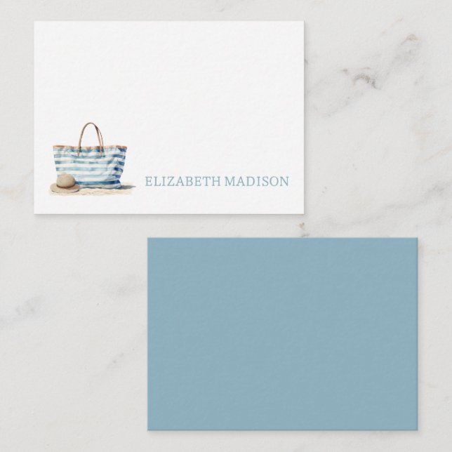 Kustblått och vitt Rand-persikofärgat Anteckningskort (Fram/baksida)