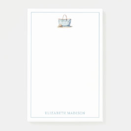 Kustblått och vitt Rand-persikofärgat Post-it Block