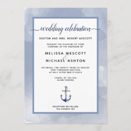 Kustblått vattenfärgsevenemang eller Bröllop Inbjudningar