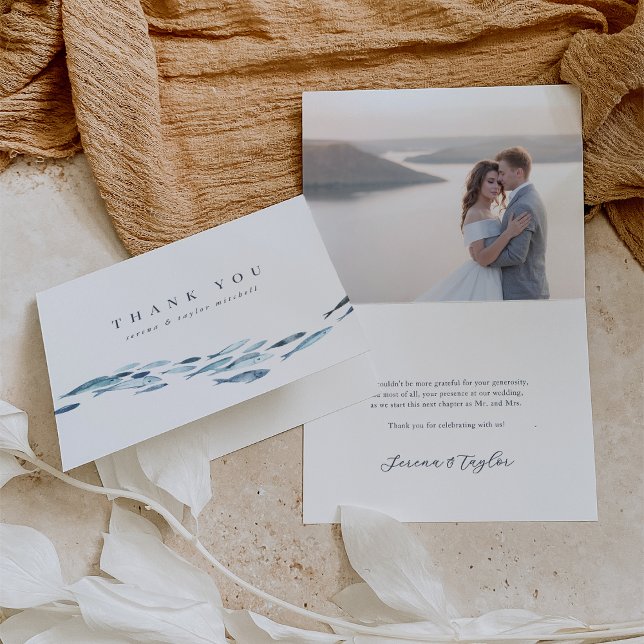 Kustblått vattenfärgsfisk Bröllop eller Förlovning Tack Kort (Skapare uppladdad)