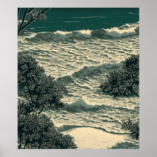 Kustbliss: Serene Sandy Beach Lino cut Teckning Poster