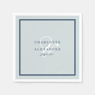 Kustbröllop Dusty Blue Monogramservett Pappersservett