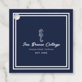 Kustcharm: Blå och vit sjöhäst Gåvor Etiketter