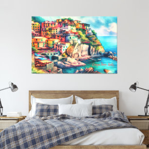 Kustcharm Italien Cinque Terre Watercolor   Canvastryck