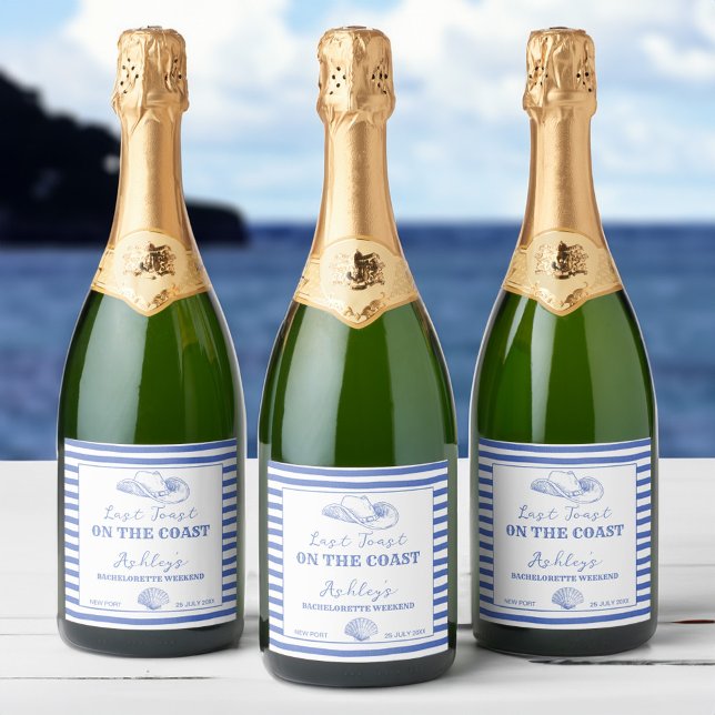 Kustcowgirl Bachelorette i förra skon på kusten (Coastal Cowgirl Bachelorette last toast on the coast champagne bottle Labels bachelorette favors)