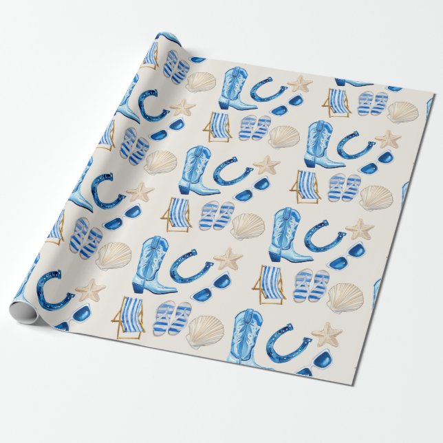 Kustcowgirl Blått Present Presentpapper (Utrullad)