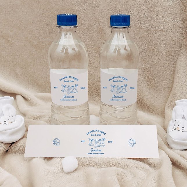 Kustcowgirl Blue Ocean Bachelorette helg Vattenflaskor Etikett (Skapare uppladdad)
