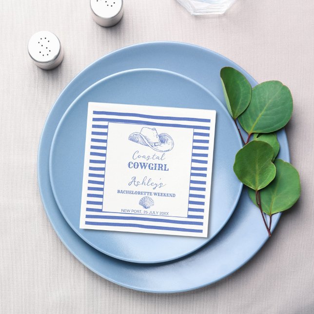 Kustcowgirl Senteret veckoslut tryckt Pappersservett (Coastal Cowgirl Bachelorette weekend personalized printed Napkins last toast on a coast table decor)