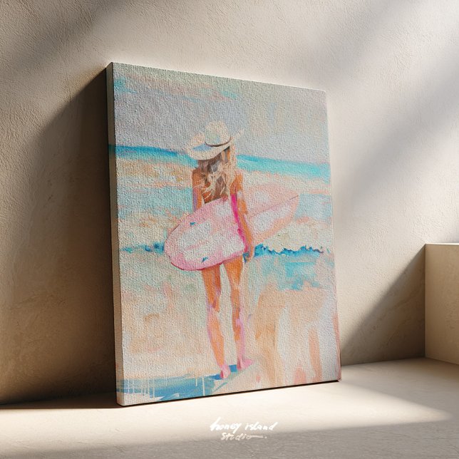 Kustcowgirl Surf Målning Canvas (coastal cowgirl, surf art, western decor, beach wall art, boho coastal, cowgirl chic, surf aesthetic)