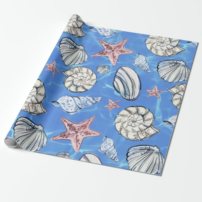 KustDecor Seashell Oceanen Vatten Presentpapper (Utrullad)