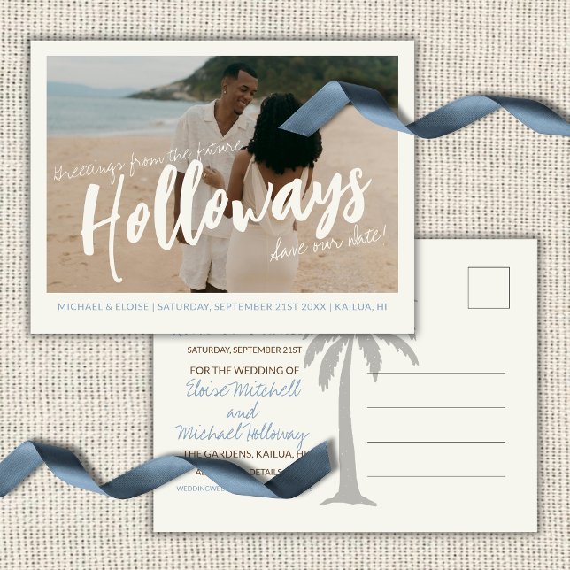 Kustdestination Bröllopsfoto Spara Datum  Meddelande Vykort (Coastal Destination Wedding Photo Save the Date Announcement Postcard)