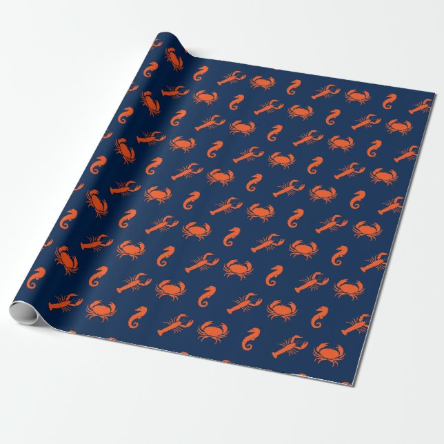 Kusten av krabbtaska, havsviken orange mönster presentpapper (Utrullad)