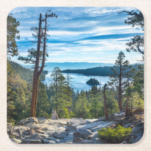 Kusten   Emerald Bay, Sjö Tahoe, Kalifornien Underlägg Papper Kvadrat
