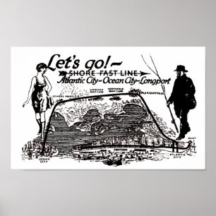 Kusten fastar fodrar affischen för Trolleys 1910 Poster