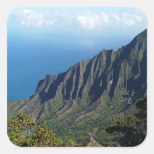 Kusten för Na Pali på Kauai fotoklistermärke Fyrkantigt Klistermärke