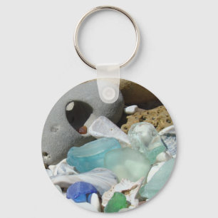 Kusten för strand för blåttSeaglass keychain Nyckelring