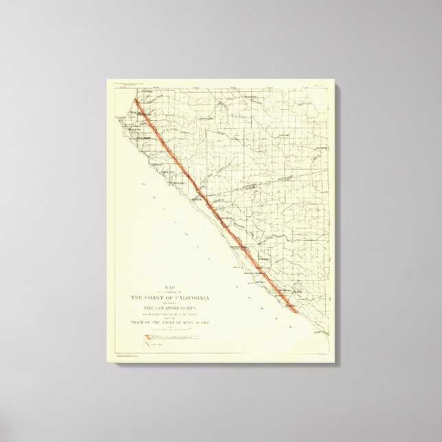 Kusten i Kalifornien som visar San Andreas Rift Canvastryck (Framsida)