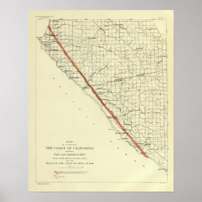 Kusten i Kalifornien som visar San Andreas Rift Poster (Framsidan)