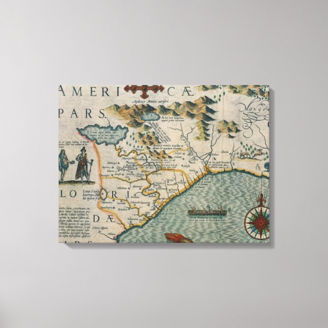 Kusten i North Carolina, närmare uppgifter om kart Canvastryck (Framsida)