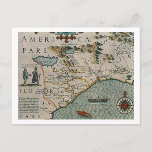 Kusten i North Carolina, närmare uppgifter om kart Vykort (Framsida)