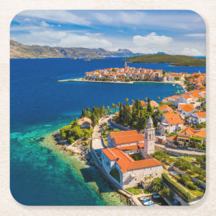 Kusten Korcula Town, Korcula Island, Kroatien Underlägg Papper Kvadrat