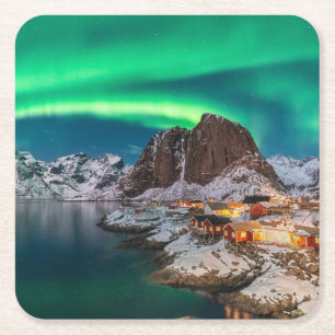 Kusten Lofoten Islands, Hamnoy, Norge Underlägg Papper Kvadrat