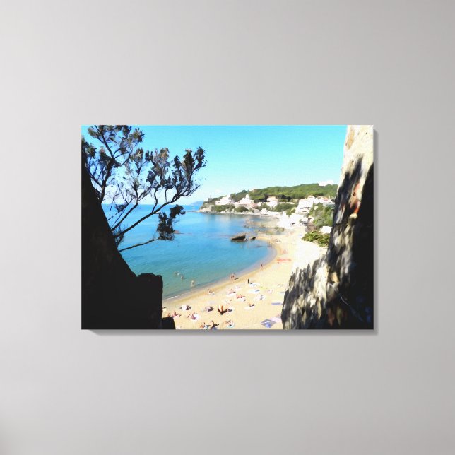 Kusten med strand och hotell. Digital konst, smärt Canvastryck (Framsida)