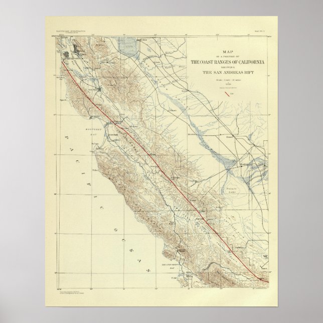 Kusten Ranges som visar San Andreas Rift Poster (Framsidan)