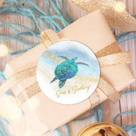 Kusten Seas och Hälsning Beach Sea Turtle Runt Klistermärke