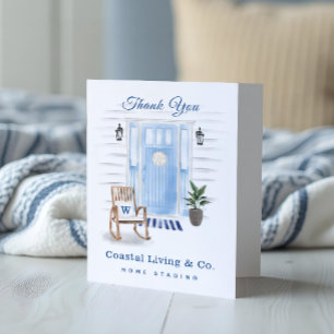 Kustens Chic Beachy Watercolor Blue Front Door Tack Kort