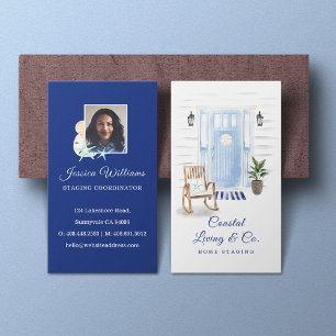 Kustens Chic Beachy Watercolor Blue Front Door Visitkort