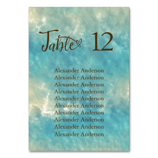 Kustens Chic Golden Sand Tur ise Vatten Bröllop Bordsnummer (Framsidan)