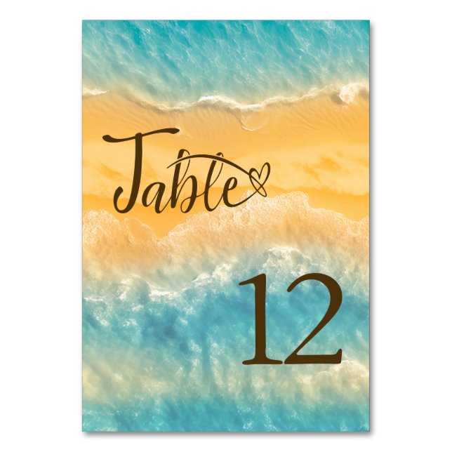 Kustens Chic Golden Sand Tur ise Vatten Bröllop Bordsnummer (Framsidan)