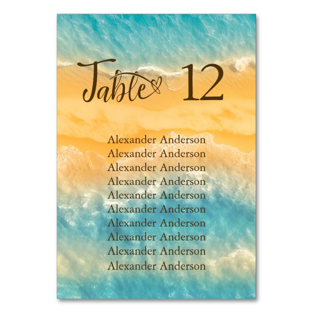 Kustens Chic Golden Sand Tur ise Vatten Bröllop Bordsnummer (Framsidan)