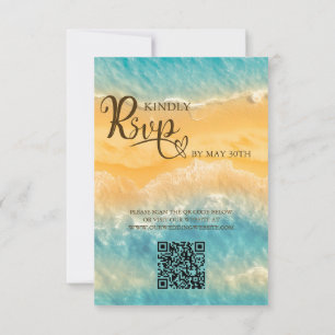 Kustens Chic Golden Sand Turcoise QR Code Bröllop OSA Kort