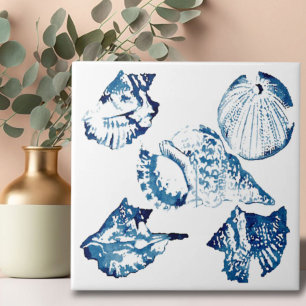 Kustens chic indigo blue sea water color säsonhell kakelplatta
