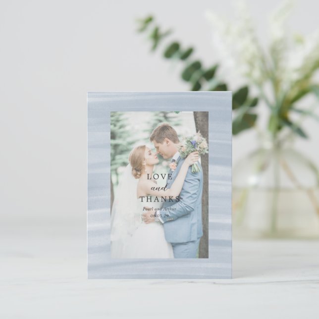 Kustens Chic Muted Blue Elegant bröllop Tack Kort (Stående Fram)