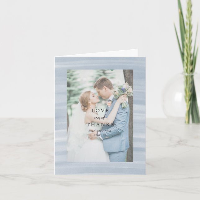 Kustens Chic Muted Blue Elegant bröllop Tack Kort (Framsida)