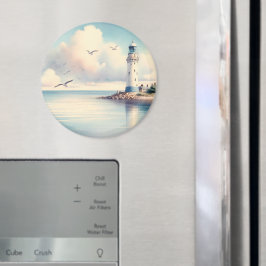 Kustens fyr Havsfåglar Pastellfärgad himmel Stillh Magnet