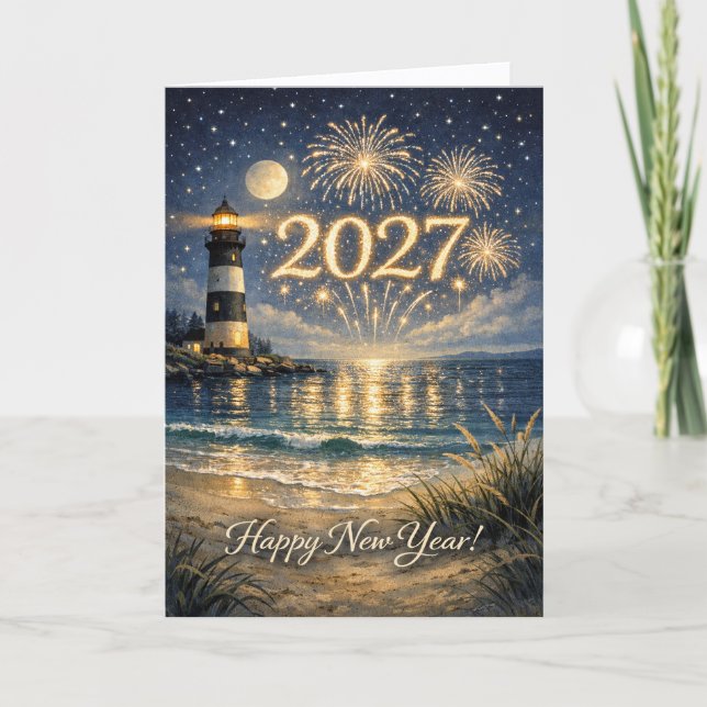 Kustens fyrverkerier Gott Nytt År 2027 Helgkort (Framsida)