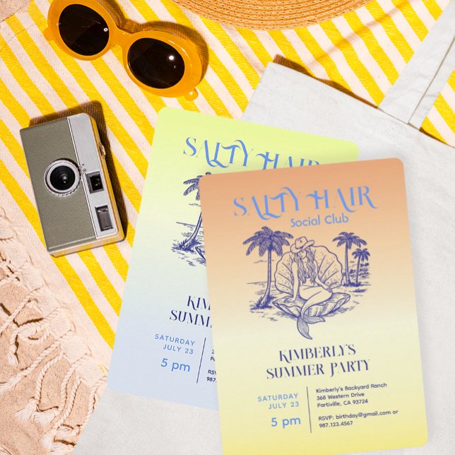 Kustens Gult Sjöjungfru Cowgirl Summer Party Inbjudningar (Skapare uppladdad)