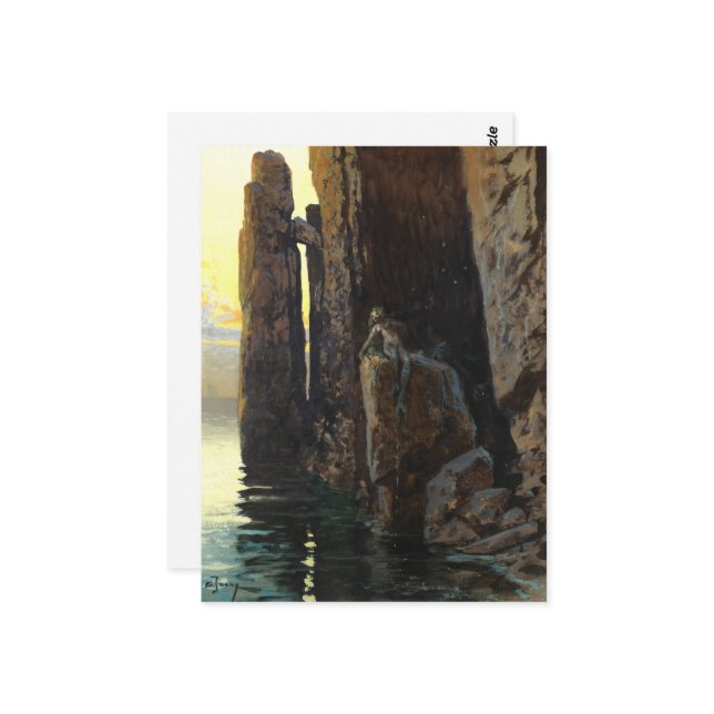 Kustens Havsjungfru Flickan Naken & Smygande Begär Vykort (Fram/Back In Situ)