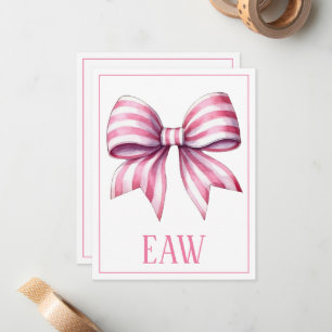Kustens Rosa och vit vattenfärg Bow Monogram Anteckningskort