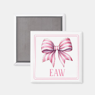 Kustens Rosa och vit vattenfärg Bow Monogram Magnet