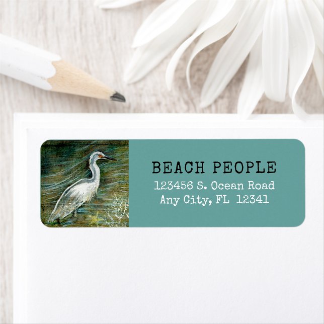 Kustfåglars vikt i Vatten Art Returadress Etikett (Gorgeous Egret Shorebird Wading Water Art return address labels from Jenn's Emporium. )