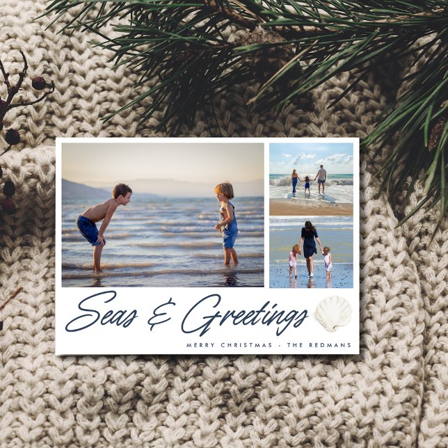 Kustfamiljekort för havs- och Hälsning-Helgdag Julkort (Seas & Greetings Coastal Family Holiday Card)